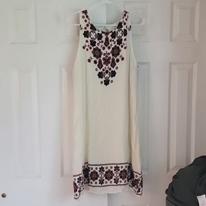 Xhilaration Cream and Floral Eyelet Open Back Dress L